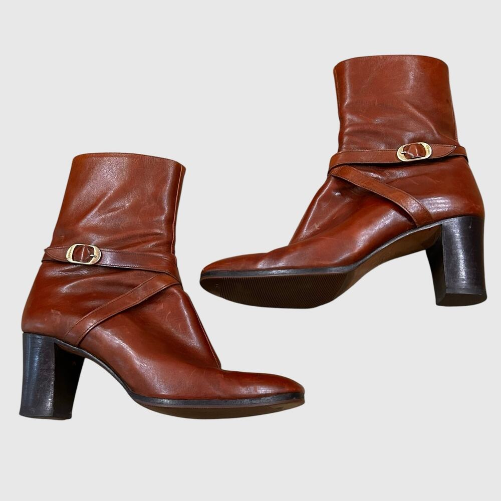 Vintage Salvatore Ferragamo Brown Leather Buckle Ankle Boots Italy Size 7 -